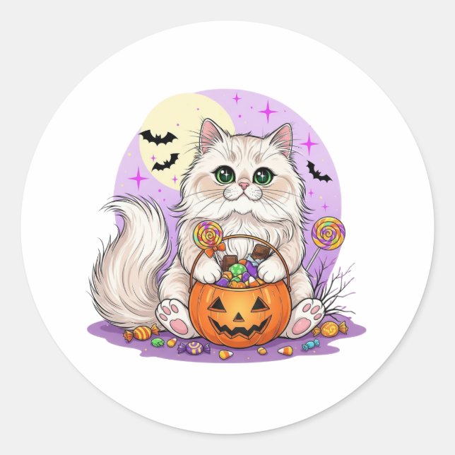 Pegatina Redonda Truco o trato persa - Gato persa esponjoso (Anverso)