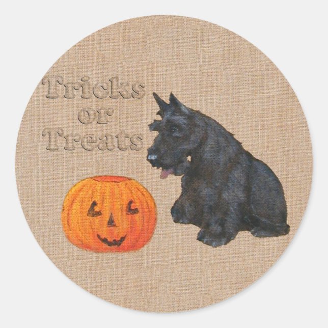 Pegatina Redonda Truco o trato Scottie Dog (Anverso)