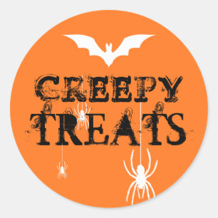 Pegatina Redonda Truco o truco de Halloween espeluznantes arañas de