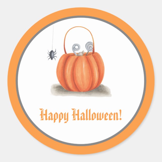 Pegatina Redonda Trucos de calabaza Naranja o truco para tratar Hal (Anverso)