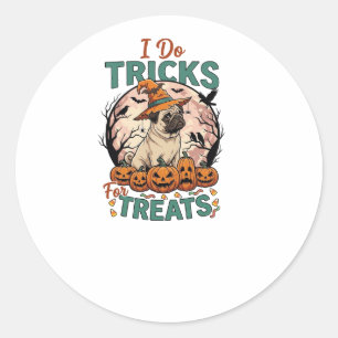 Pegatina Redonda Trucos Golosinas Halloween Pug Sombrero de Bruja C