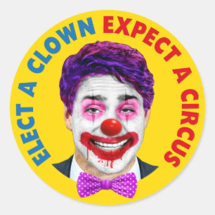 Pegatina Redonda Trudeau payaso, elige a un payaso y espera un circ
