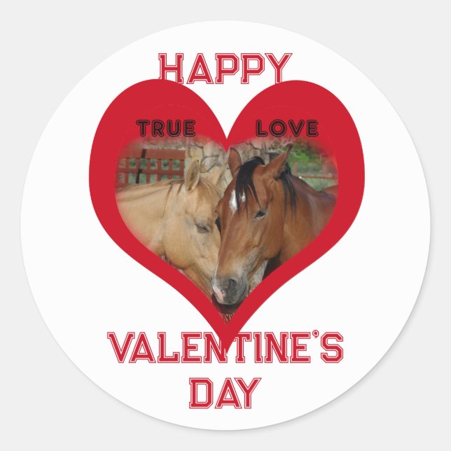 Pegatina Redonda True Love Horses Conversation Heart Valentine (Anverso)