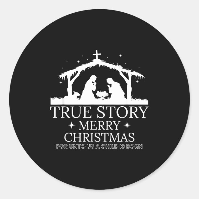 Pegatina Redonda True Story Merry Christmas  (Anverso)