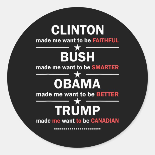 Pegatina Redonda Trump 2020 Clinton divertido Bush Obama Trump Cana (Anverso)