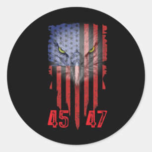 Pegatina Redonda Trump 2024 Presidente 45 Y 47 Bandera Estadouniden