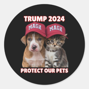 Pegatina Redonda Trump 2024 Proteja a nuestros Mascotas Divertidos