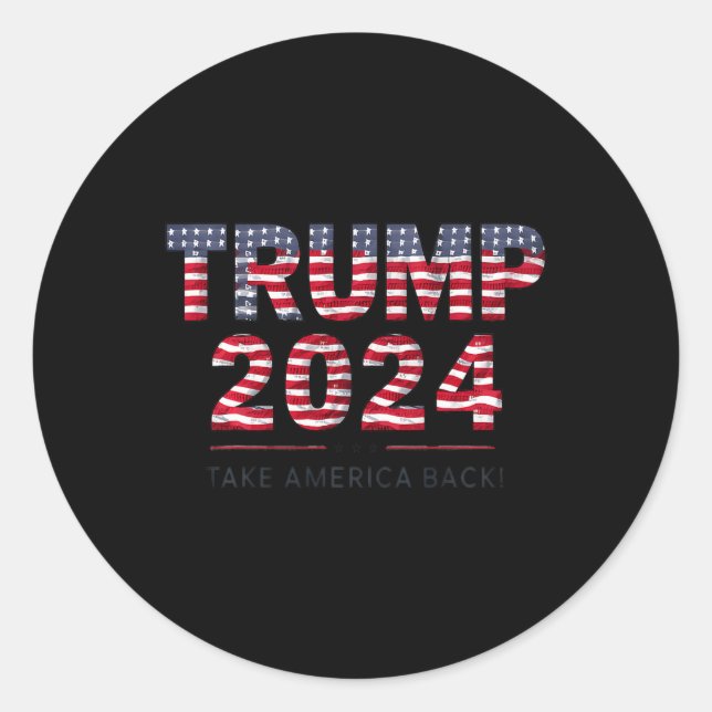 Pegatina Redonda Trump 2024 Recupera La Bandera Estadounidense El 4 (Anverso)