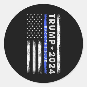 Pegatina Redonda Trump 2024 Respaldo de la Línea Azul Delgada Azul 