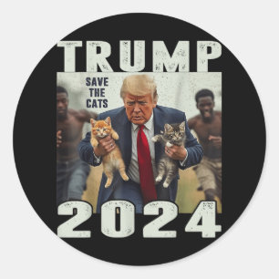Pegatina Redonda Trump 2024 Salva El Debate De Los Gatos