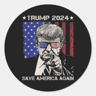 Pegatina Redonda Trump 2024 Salvar a Estados Unidos otra vez bander