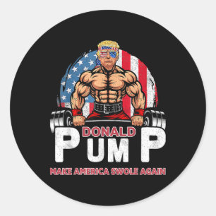 Pegatina Redonda Trump 2024 se vuelve divertido con Donald Pump