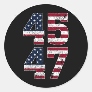 Pegatina Redonda Trump 2024 Vintage 45 47 con bandera estadounidens