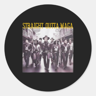 Pegatina Redonda Trump 20 con equipo de vaqueros mega occidental