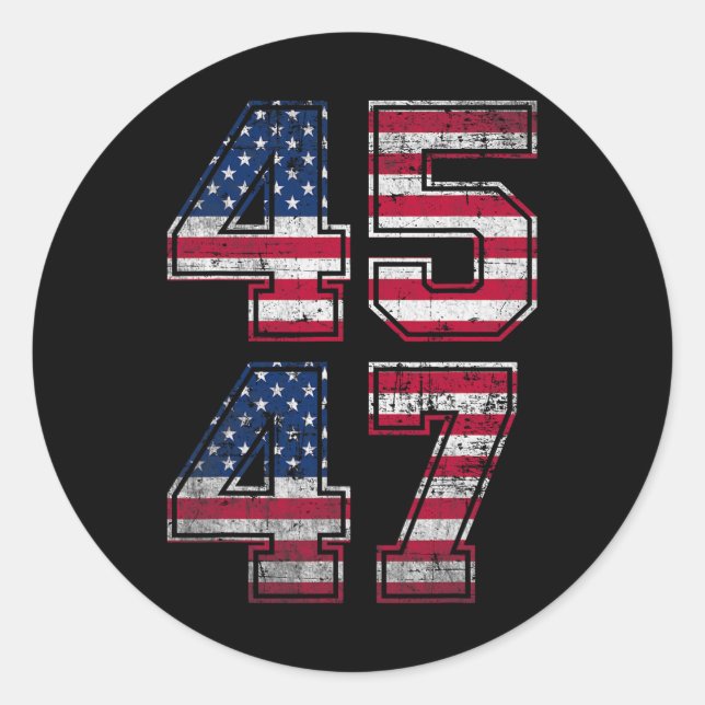 Pegatina Redonda Trump 45 47 Retro 4547 bandera ventilado estadouni (Anverso)