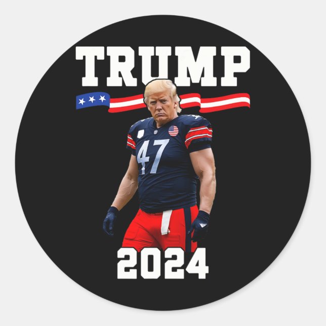 Pegatina Redonda Trump 47 Football Jersey 2024 Bandera estadouniden (Anverso)