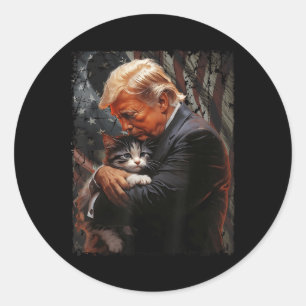 Pegatina Redonda Trump Abrazando Un Gato Naranja 2024 Hace Que Los