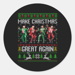 Pegatina Redonda Trump Baila Santa Claus vuelve a hacer grandes Nav
