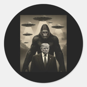 Pegatina Redonda Trump Bigfoot Ovni Encuentro Alien Invasión Uap Di