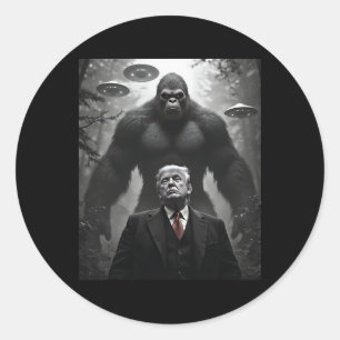 Pegatina Redonda Trump Bigfoot Ovni Encuentro Alien Visita Consp