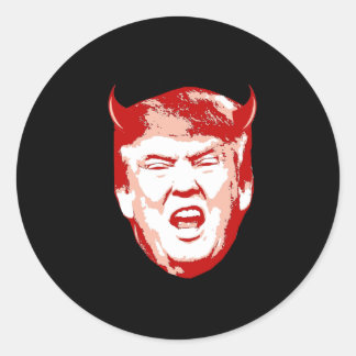 Pegatina Redonda Trump con la cabeza del diablo - Anti-Trump -