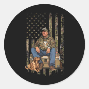 Pegatina Redonda Trump con lechón de perro cazando camo Preside