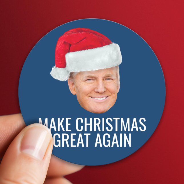 Pegatina Redonda Trump con Santa Hat - Hacer a los Navidades grande (Custom Sticker)