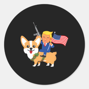 Pegatina Redonda Trump Corgi Arma Merica Elección Donald Perro Mamá