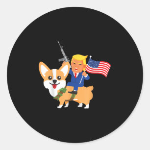 Pegatina Redonda Trump Corgi Gun Merica 2020 Elección Donald Dog Mo