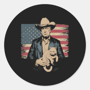Pegatina Redonda Trump Cowboy Funny Cat Parodia política Diseño