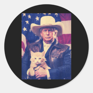 Pegatina Redonda Trump: Cowboy gracioso camisón Donald Trump 2024