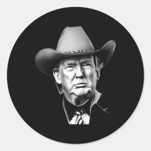 Pegatina Redonda Trump Cowboy Presidente occidental me extraña aún