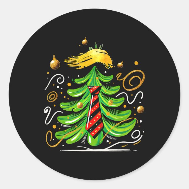 Pegatina Redonda Trump curioso árbol de Navidad (Anverso)