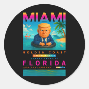 Pegatina Redonda Trump Divertido En Un Flotador De Pato Amarillo En
