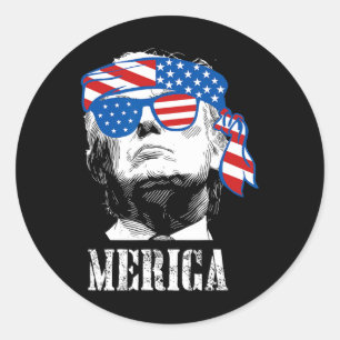 Pegatina Redonda Trump El 4 De Julio La Bandera Estadounidense Homb