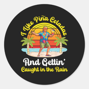 Pegatina Redonda Trump en la playa Me gustan las piñas coladas pill