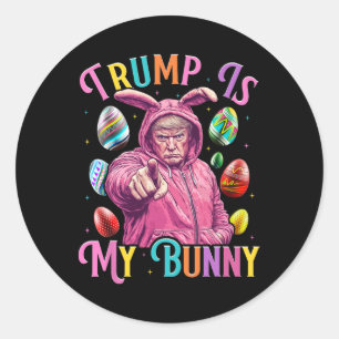 Pegatina Redonda Trump es mi conejita, los huevos de caza de primav