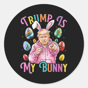 Pegatina Redonda Trump es mi conejita, los huevos de caza de primav