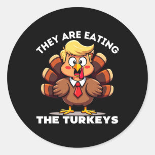 Pegatina Redonda Trump Están Comiendo A Turquía El Divertido Donald