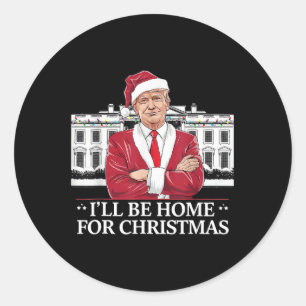 Pegatina Redonda Trump Estaré en casa para Navidades Whitehouse 202