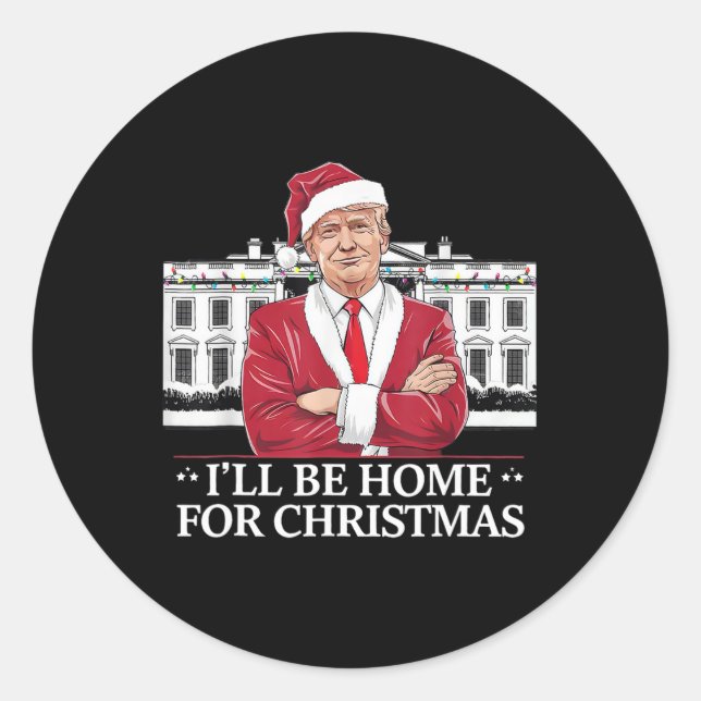 Pegatina Redonda Trump Estaré en casa para Navidades Whitehouse 202 (Anverso)