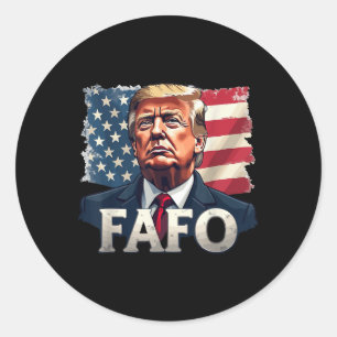 Pegatina Redonda Trump Fafo descubre la vendimia de la bandera esta