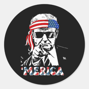 Pegatina Redonda Trump Feliz 4 De Julio Bandera Norteamericana 1
