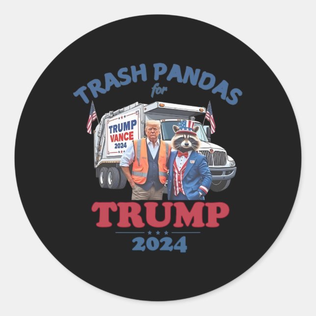 Pegatina Redonda Trump Garbyge Trash Pandas para Trump 2024 (Anverso)