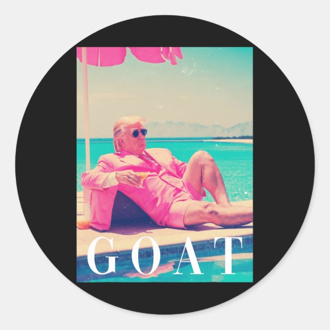 Pegatina Redonda Trump Goat Summer 2024 Retro Funny Pink Donald Tru (Anverso)