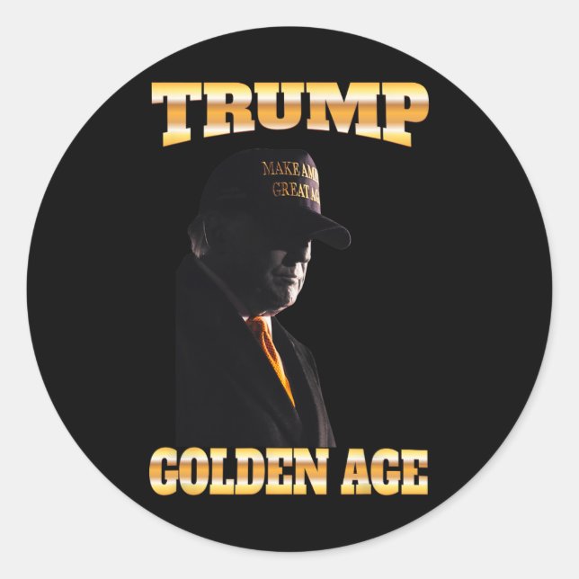 Pegatina Redonda Trump Golden Age Silhouette 45 47 Golden Tie (Anverso)