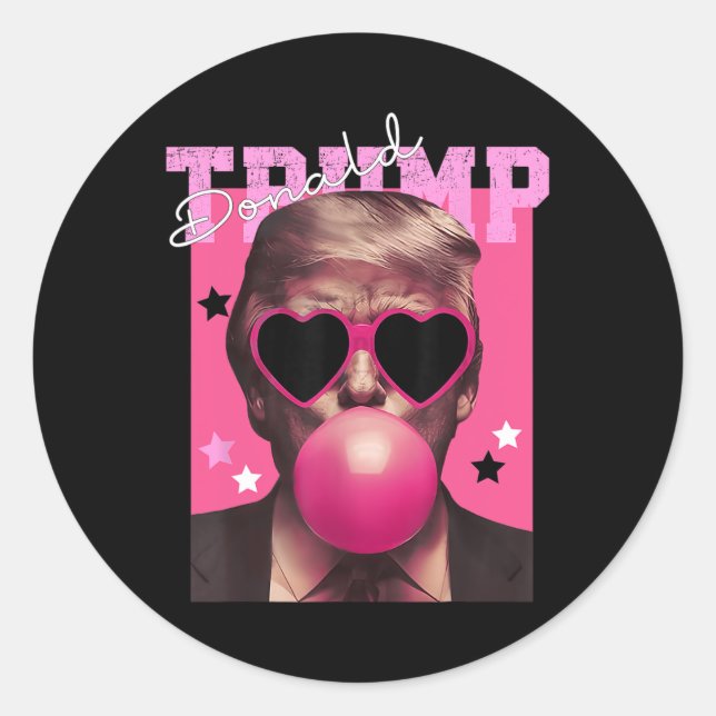 Pegatina Redonda Trump: Huevas rosas de la explosión de la burbuja  (Anverso)