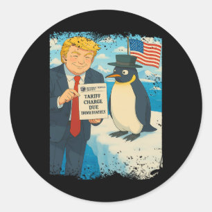 Pegatina Redonda Trump impone arancel Pingüino Anime Política Meme