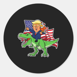 Pegatina Redonda Trump montando un dinosaurio Trex Funny Patrioti M