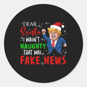 Pegatina Redonda Trump Navidades Pajamas Estimado Santa Fake News G